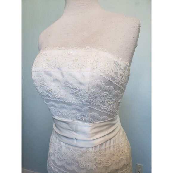 Galina Davids Bridal Womens 6 Wedding Dress Lacy Train Classic Strapless Elegant - Picture 3 of 6